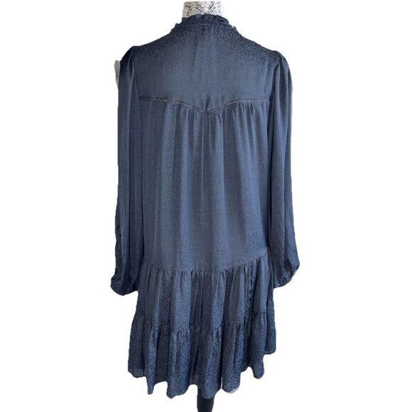 Gentle Fawn Navy Blue V-neckline Ruffle Detail Mini Dress Long Sleeve Size S - Picture 3 of 12